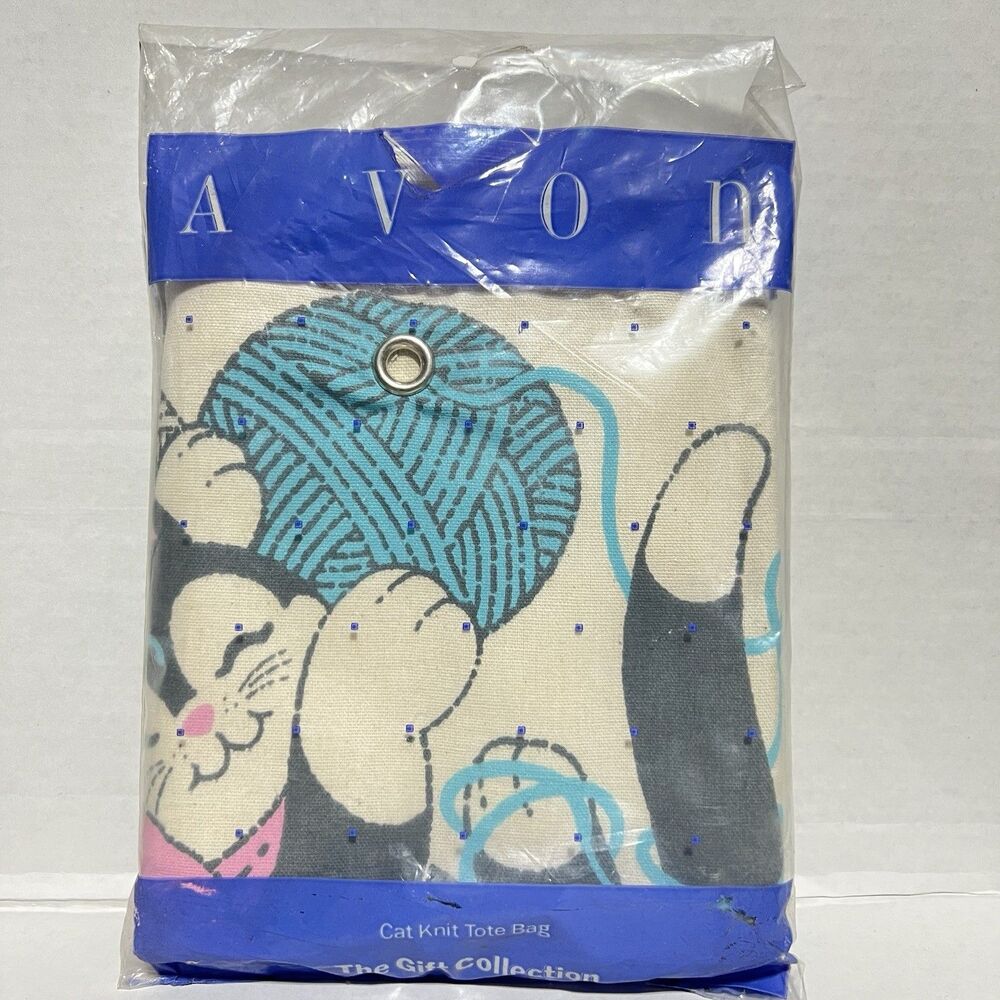 Vintage Avon Cat Knit Tote Bag The Gift Collection Use For Yarn And Accessories